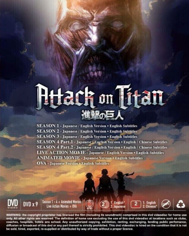 Attack On Titan Season 1-4 + Movies + Live Action Movie + OVA Anime DVD Collection All Region Dual Audio