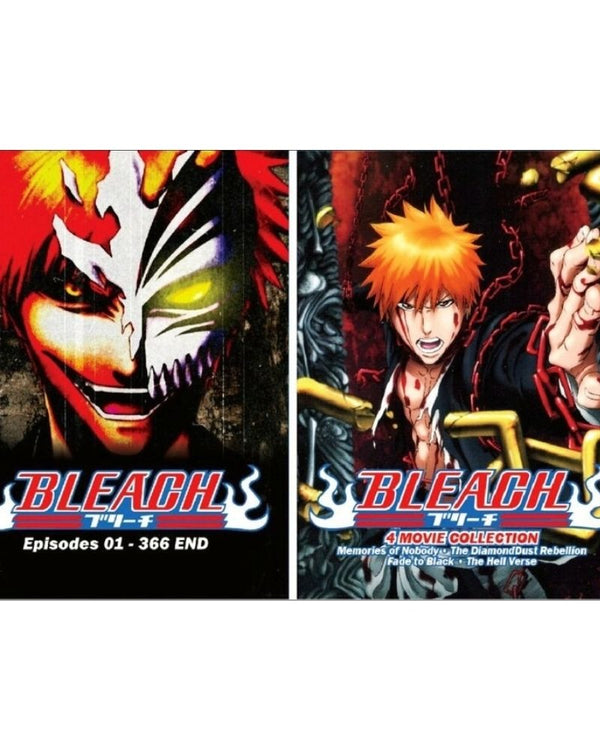 Bleach Episode Complete Series Episode 1-366 + 4 Movies Anime DVD Collection All Region Dual Audio English Dubbed and Subbed Box Set