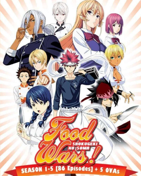 Food Wars! Shokugeki No Soma Season 1-5 Episode 1-86 English Dubbed + 5 OVA Anime DVD Collection All Region Dual Audio English Dubbed and Subbed Box Set
