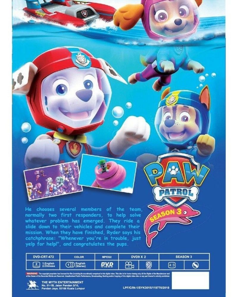 Paw Patrol Season 3 Episode 1-26 Cartoon TV Series DVD English Dubbed